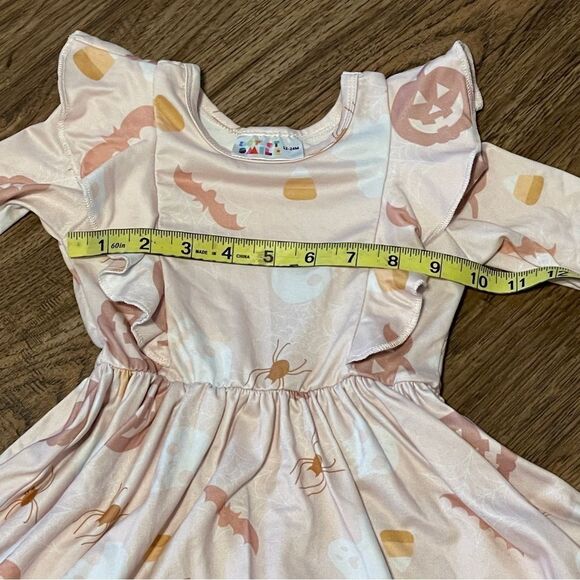 Dot Dot Smile Long Sleeve Halloween Dress Blush Pink White Pumpkin Bats 12-24 Mo - Picture 10 of 12